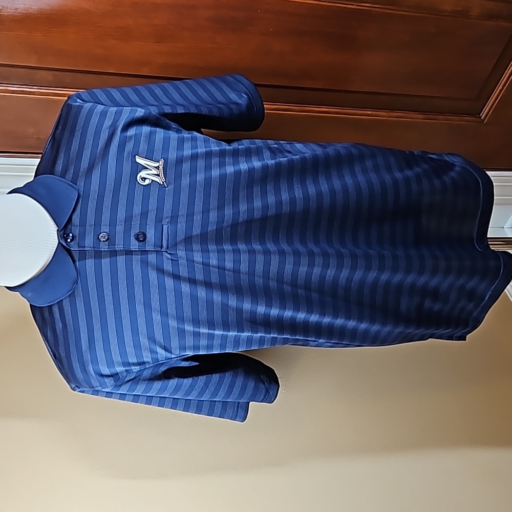 MAJESTIC POLO SHIRT MILWAUKEE BREWERS BASEBALL MLB STRIPES 100% POLYESTE…